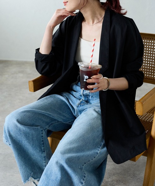 Fizz（フィズ）の「【Fizz/フィズ】　リネンテーラードジャケット（テーラードジャケット・レディース・ライトベージュ/ブラック・M）」の3枚目の写真