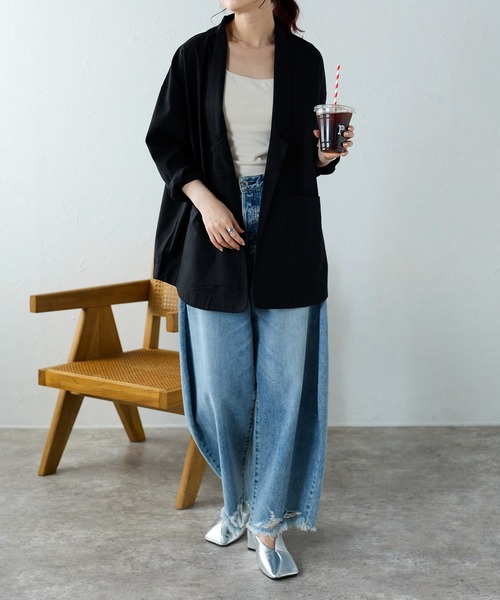 Fizz（フィズ）の「【Fizz/フィズ】　リネンテーラードジャケット（テーラードジャケット・レディース・ライトベージュ/ブラック・M）」の4枚目の写真