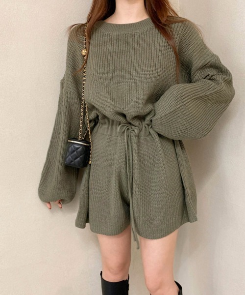 Miniministore(ミニミニストア)の「ニットオールインワン レディース長袖秋冬(つなぎ/オールインワン・レディース・ベージュ/カーキ/ブラウン/ブラック・FREE)」の1枚目の写真