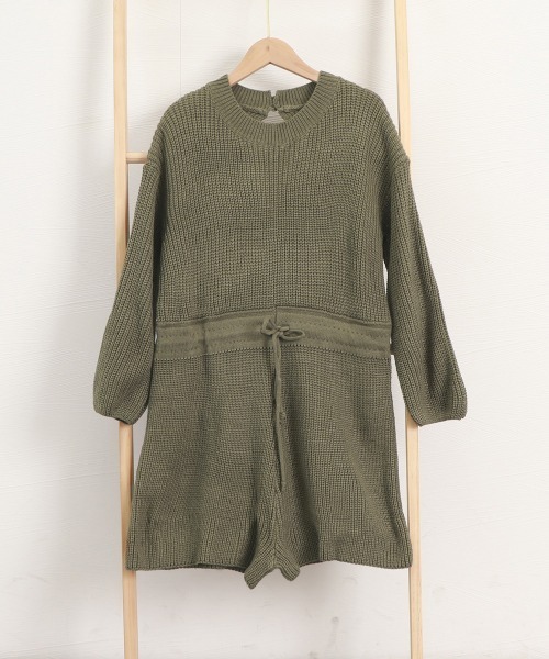 セール】ニットオールインワン レディース長袖秋冬（つなぎ