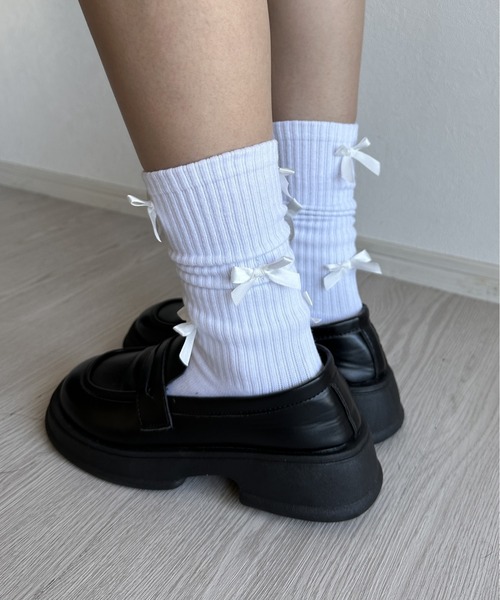 Silly（シリー）の「【コーデのポイントに！】リボンリブソックス（ソックス/靴下・レディース・ホワイト/ブラック/グレー・FREE）」の13枚目の写真