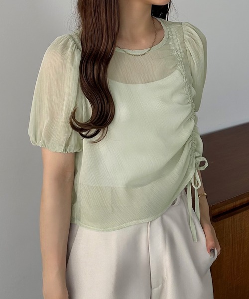 callautia(カラウティア)の「楊柳ギャザーショートトップス(Tシャツ/カットソー・レディース・ブラック/アイボリー/ミント・SMALL/MEDIUM/LARGE/X-LARGE)」の10枚目の写真
