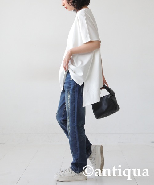antiqua(アンティカ)の「フレンチスリーブトップス(Tシャツ/カットソー・レディース・ホワイト/ブラック/ブルー・ONESIZE)」の8枚目の写真