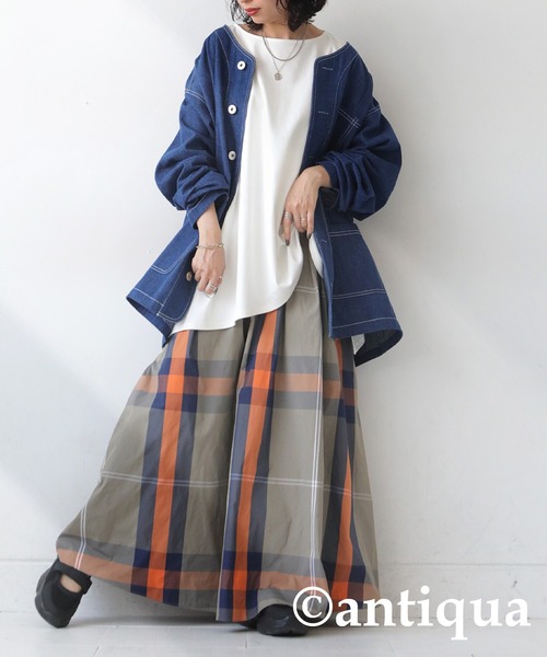 antiqua(アンティカ)の「フレンチスリーブトップス(Tシャツ/カットソー・レディース・ホワイト/ブラック/ブルー・ONESIZE)」の6枚目の写真