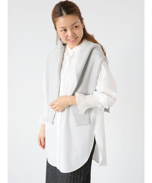 Lugnoncure（ルノンキュール）の「バンドカラー袖シャーリングシャツ（シャツ/ブラウス・レディース・オフホワイト/ブルー/サックスブルー・F）」の2枚目の写真