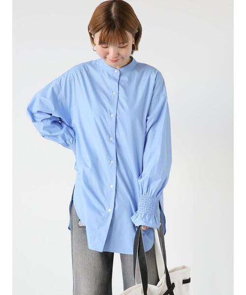 Lugnoncure（ルノンキュール）の「バンドカラー袖シャーリングシャツ（シャツ/ブラウス・レディース・オフホワイト/ブルー/サックスブルー・F）」の4枚目の写真