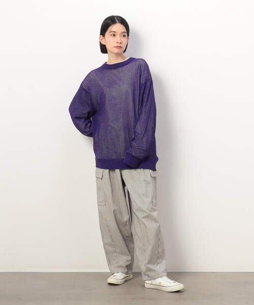 Purple&Yellow(パープルアンドイエロー)の「ヒッコリーワイドテーパードカーゴパンツ(カーゴパンツ・メンズ・ネイビー/アイボリー・MEDIUM/SMALL/X-SMALL/LARGE)」の10枚目の写真