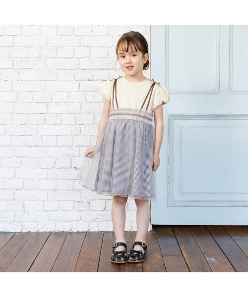 Seraph（セラフ）の「【リンク】ウエストシャーリングデザインチュールワンピース（ワンピース・キッズ・ピンク/ブラック/サックスブルー・80/90/95/100/110/120/130/140）」の4枚目の写真