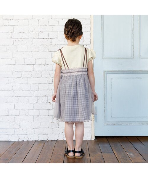 Seraph（セラフ）の「【リンク】ウエストシャーリングデザインチュールワンピース（ワンピース・キッズ・ピンク/ブラック/サックスブルー・80/90/95/100/110/120/130/140）」の5枚目の写真