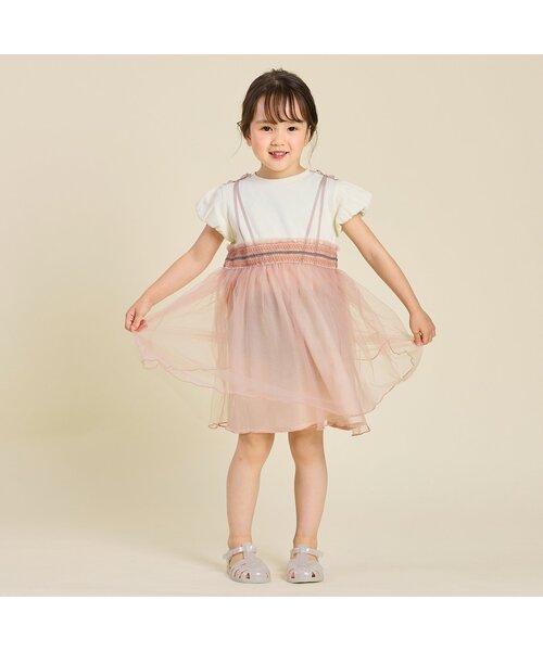 Seraph（セラフ）の「【リンク】ウエストシャーリングデザインチュールワンピース（ワンピース・キッズ・ピンク/ブラック/サックスブルー・80/90/95/100/110/120/130/140）」の6枚目の写真