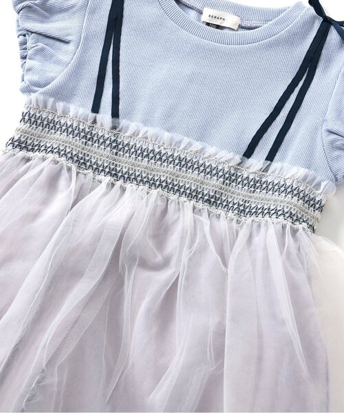 Seraph（セラフ）の「【リンク】ウエストシャーリングデザインチュールワンピース（ワンピース・キッズ・ピンク/ブラック/サックスブルー・80/90/95/100/110/120/130/140）」の8枚目の写真