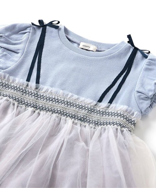 Seraph（セラフ）の「【リンク】ウエストシャーリングデザインチュールワンピース（ワンピース・キッズ・ピンク/ブラック/サックスブルー・80/90/95/100/110/120/130/140）」の16枚目の写真
