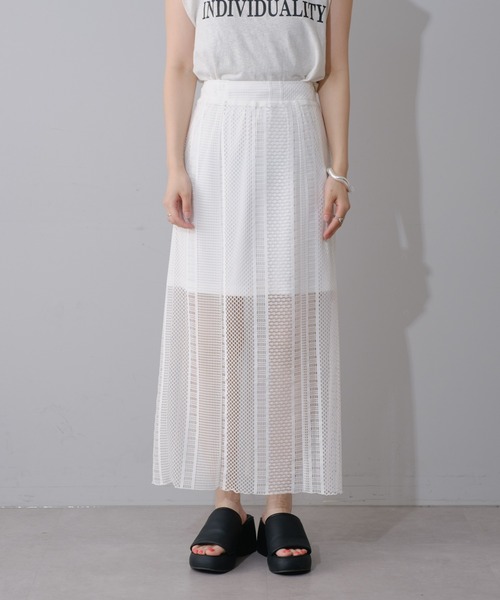 Kastane（カスタネ）の「【2サイズ展開】ハシゴレースシアーIラインスカート（スカート・レディース・ブラック/オフホワイト・0/1）」の4枚目の写真