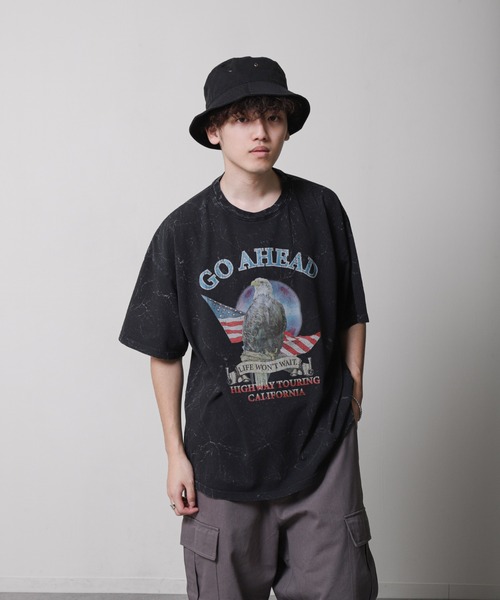 国内配送★XLARGE★ピグメント加工 半袖T \"PEACE AND FORTUNE\" ピグメント加工 ロックTシャツシアーチュールトップス2点セット