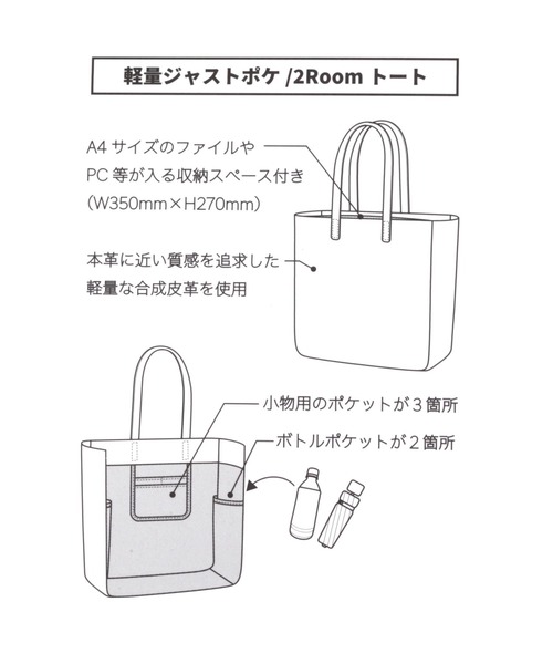 GLOBAL WORK（グローバルワーク）の「軽量ジャストポケット/2Room トート/115586（トートバッグ・メンズ・グレー/ブラック/ベージュ/ネイビー/アイボリー/ブラック系その他・FREE）」の8枚目の写真