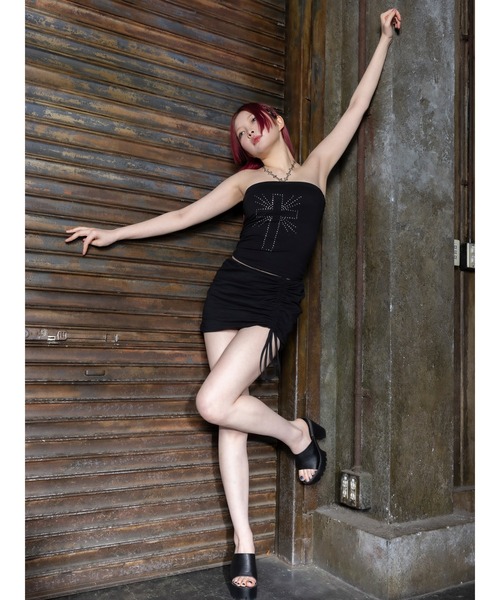 DURAS（デュラス）の「Ｒｈｉｎｅｓｔｏｎｅ　ｓｅｔ　ｕｐ（ワンピース・レディース・ブラック/ブルー/ピンク・FREE）」の5枚目の写真