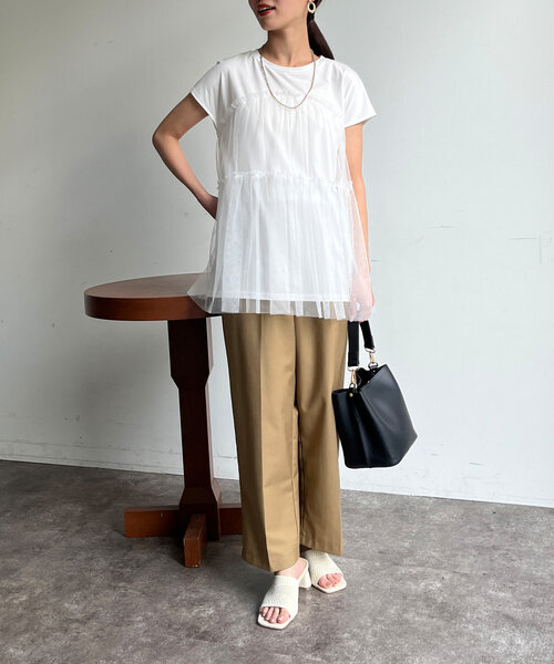 Chez toi（シェトワ）の「チュール重ねカットチュニックプルオーバー（Tシャツ/カットソー・レディース・ブラック/オフホワイト/ピンク・FREE）」の13枚目の写真