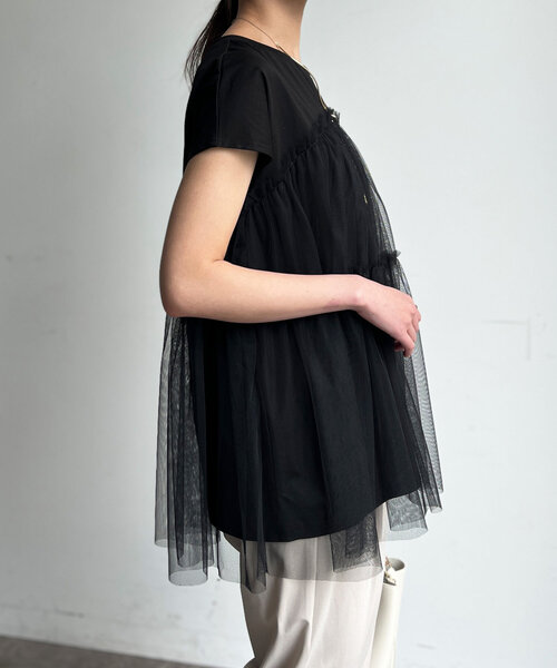 Chez toi（シェトワ）の「チュール重ねカットチュニックプルオーバー（Tシャツ/カットソー・レディース・ブラック/オフホワイト/ピンク・FREE）」の18枚目の写真