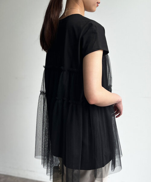 Chez toi（シェトワ）の「チュール重ねカットチュニックプルオーバー（Tシャツ/カットソー・レディース・ブラック/オフホワイト/ピンク・FREE）」の19枚目の写真