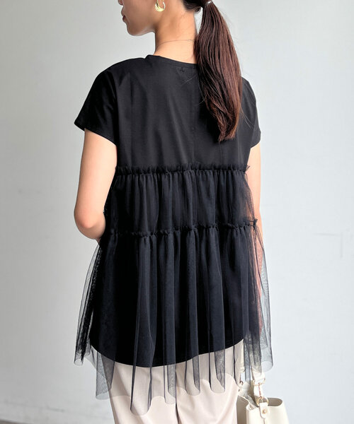 Chez toi（シェトワ）の「チュール重ねカットチュニックプルオーバー（Tシャツ/カットソー・レディース・ブラック/オフホワイト/ピンク・FREE）」の20枚目の写真