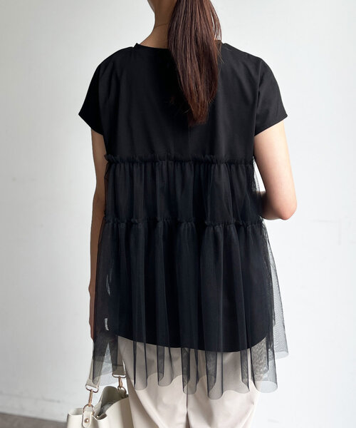 Chez toi（シェトワ）の「チュール重ねカットチュニックプルオーバー（Tシャツ/カットソー・レディース・ブラック/オフホワイト/ピンク・FREE）」の21枚目の写真