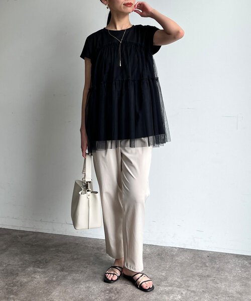 Chez toi（シェトワ）の「チュール重ねカットチュニックプルオーバー（Tシャツ/カットソー・レディース・ブラック/オフホワイト/ピンク・FREE）」の22枚目の写真