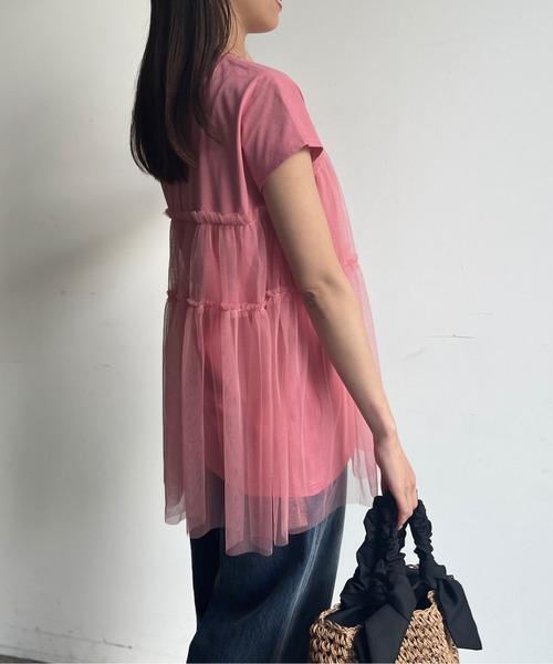 Chez toi（シェトワ）の「チュール重ねカットチュニックプルオーバー（Tシャツ/カットソー・レディース・ブラック/オフホワイト/ピンク・FREE）」の8枚目の写真