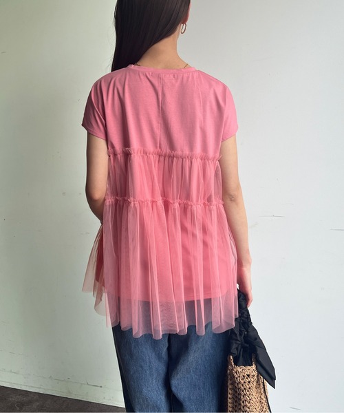 Chez toi（シェトワ）の「チュール重ねカットチュニックプルオーバー（Tシャツ/カットソー・レディース・ブラック/オフホワイト/ピンク・FREE）」の9枚目の写真