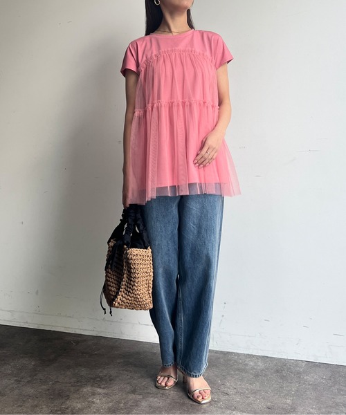 Chez toi（シェトワ）の「チュール重ねカットチュニックプルオーバー（Tシャツ/カットソー・レディース・ブラック/オフホワイト/ピンク・FREE）」の10枚目の写真