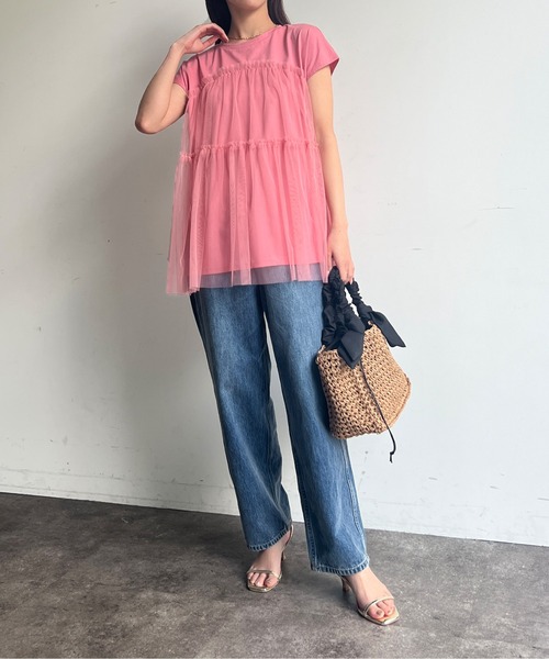 Chez toi（シェトワ）の「チュール重ねカットチュニックプルオーバー（Tシャツ/カットソー・レディース・ブラック/オフホワイト/ピンク・FREE）」の11枚目の写真