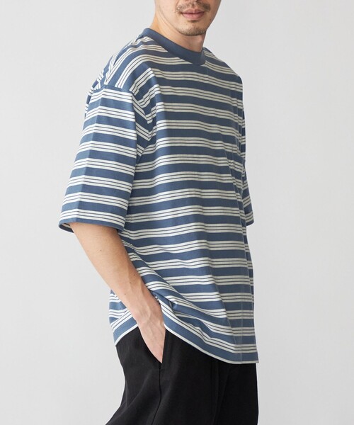 SHIPS(シップス)の「SHIPS: ランダム ボーダー Tシャツ(Tシャツ/カットソー・メンズ・ダークグリーン/ブラック/ライトブルー/ベージュ・SMALL/MEDIUM/LARGE)」の6枚目の写真