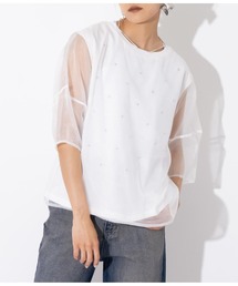 Settimissimo | スタッズデザイン ランタンスリーブ オーガンジー トップス(Tシャツ/カットソー)