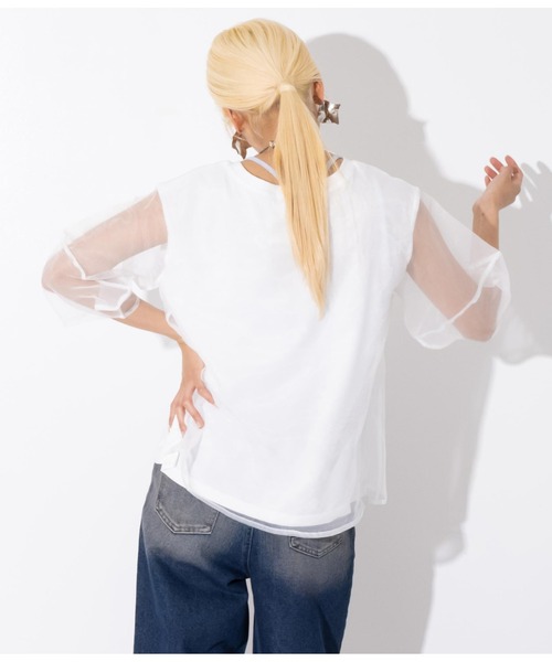 Settimissimo（セッティミッシモ）の「スタッズデザイン ランタンスリーブ オーガンジー トップス（Tシャツ/カットソー・レディース・オフホワイト/ブラック・FREE）」の6枚目の写真