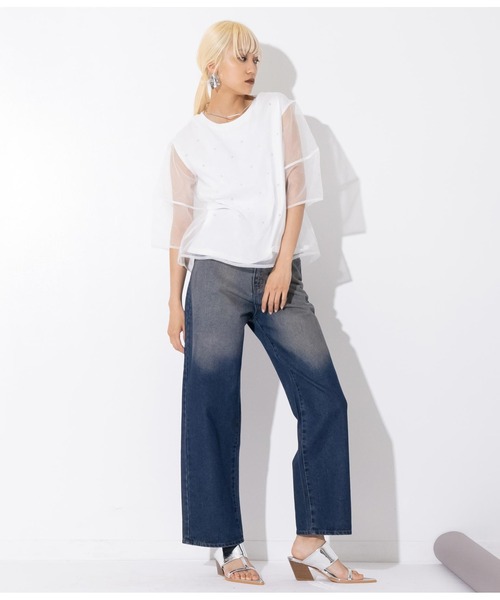 Settimissimo（セッティミッシモ）の「スタッズデザイン ランタンスリーブ オーガンジー トップス（Tシャツ/カットソー・レディース・オフホワイト/ブラック・FREE）」の7枚目の写真