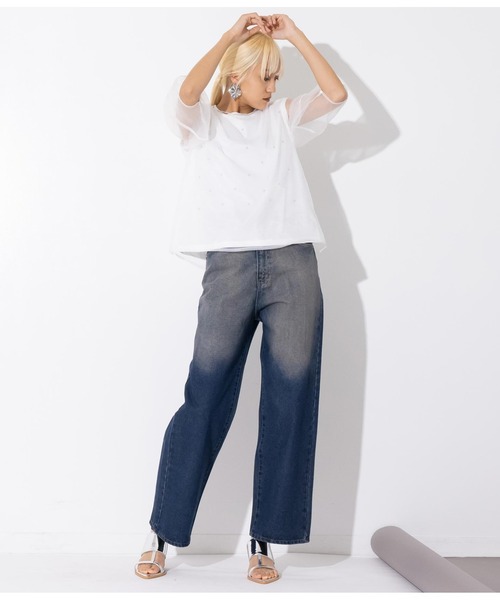 Settimissimo（セッティミッシモ）の「スタッズデザイン ランタンスリーブ オーガンジー トップス（Tシャツ/カットソー・レディース・オフホワイト/ブラック・FREE）」の8枚目の写真