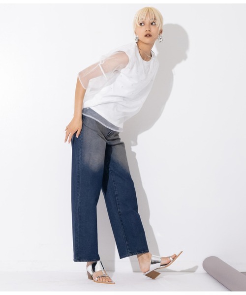 Settimissimo（セッティミッシモ）の「スタッズデザイン ランタンスリーブ オーガンジー トップス（Tシャツ/カットソー・レディース・オフホワイト/ブラック・FREE）」の9枚目の写真