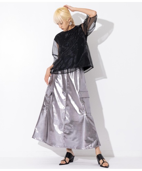 Settimissimo（セッティミッシモ）の「スタッズデザイン ランタンスリーブ オーガンジー トップス（Tシャツ/カットソー・レディース・オフホワイト/ブラック・FREE）」の14枚目の写真