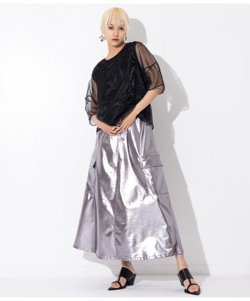 Settimissimo（セッティミッシモ）の「スタッズデザイン ランタンスリーブ オーガンジー トップス（Tシャツ/カットソー・レディース・オフホワイト/ブラック・FREE）」の15枚目の写真