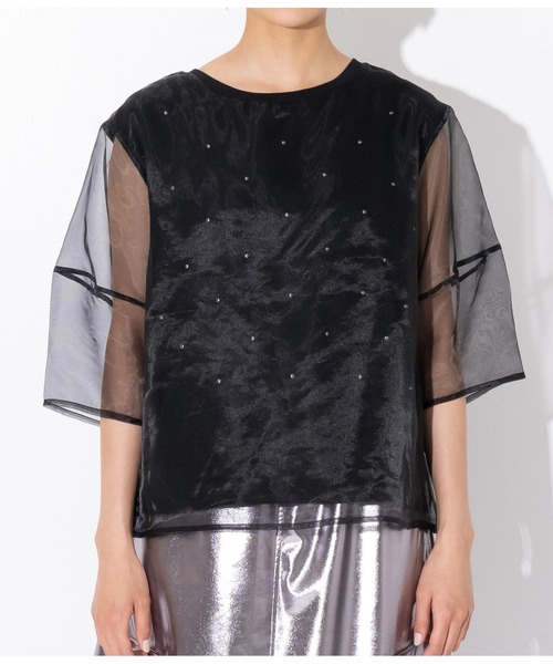Settimissimo（セッティミッシモ）の「スタッズデザイン ランタンスリーブ オーガンジー トップス（Tシャツ/カットソー・レディース・オフホワイト/ブラック・FREE）」の17枚目の写真