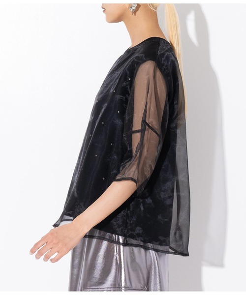 Settimissimo（セッティミッシモ）の「スタッズデザイン ランタンスリーブ オーガンジー トップス（Tシャツ/カットソー・レディース・オフホワイト/ブラック・FREE）」の18枚目の写真