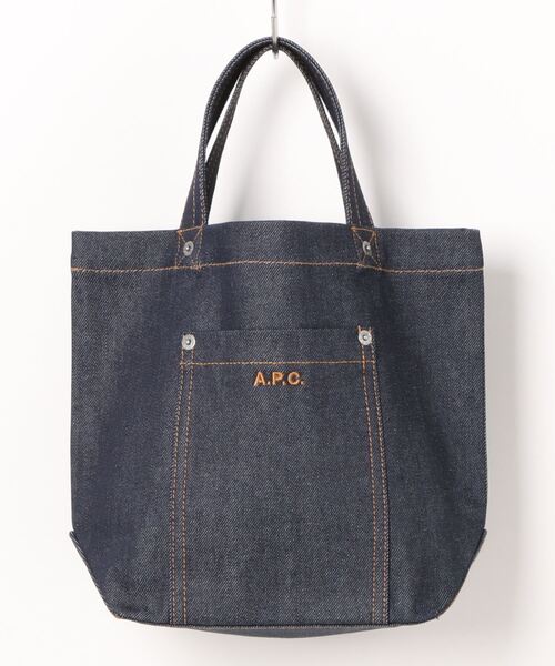 A.P.C. ネイビー＆オフホワイト ミニ Thais トートバッグ Navy & Off-White Thais Mini Tote by A.P.C. on Sale