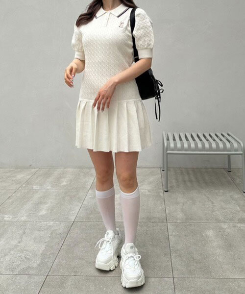 トップス lawgy knit one-piece Olivebeige セール】透かし編みニットワンピース（ワンピース）｜Olu