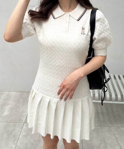 猫の刺繍付きポロワンピース ロゼミューズ 猫ポロワンピース Rosé Muse