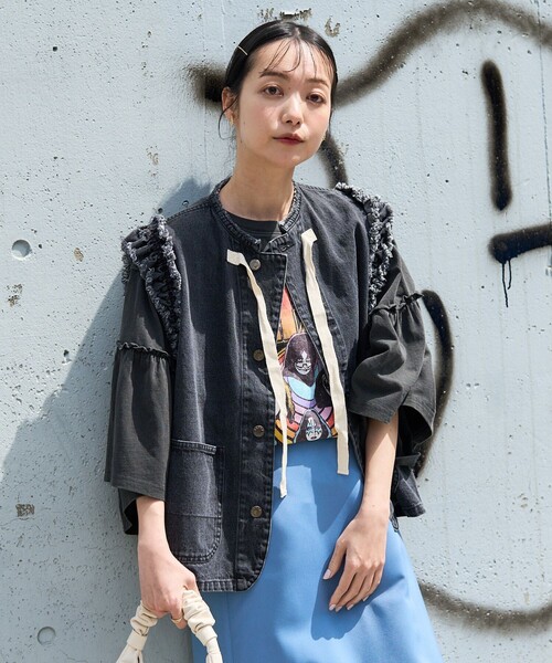FREAK'S STORE フリルデニムベスト Fサイズ ダークグレー FREAK'S STORE フリルデニムベスト Fサイズ ダークグレー FREAKS