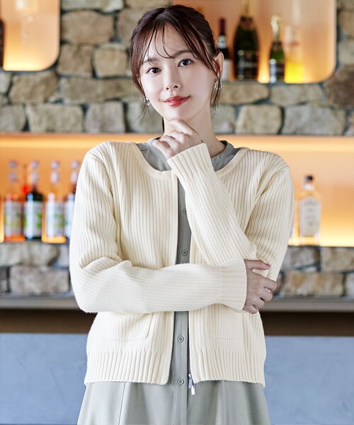 大きいサイズ】ダブルジップリブ編みカーディガン（カーディガン