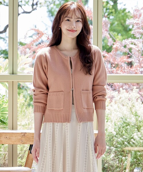 カーディガン 2枚 大きいサイズ】ダブルジップリブ編みカーディガン（カーディガン