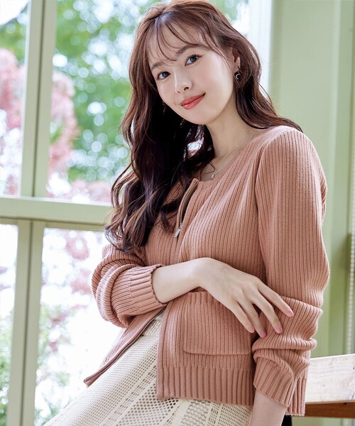 【大きいサイズ】ダブルジップリブ編みカーディガン（カーディガン/ボレロ）｜Tiaclasse（ティアクラッセ）