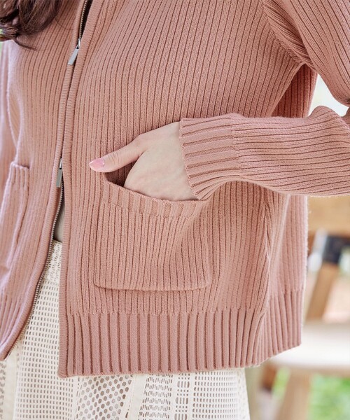 【大きいサイズ】ダブルジップリブ編みカーディガン（カーディガン/ボレロ）｜Tiaclasse（ティアクラッセ）