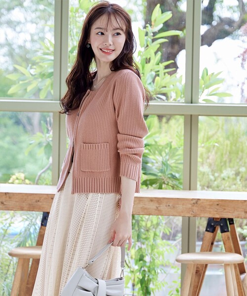 【大きいサイズ】ダブルジップリブ編みカーディガン（カーディガン/ボレロ）｜Tiaclasse（ティアクラッセ）