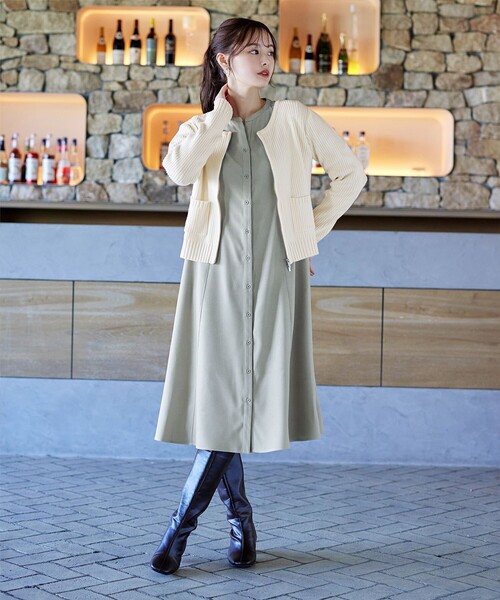 大きいサイズ】ダブルジップリブ編みカーディガン（カーディガン